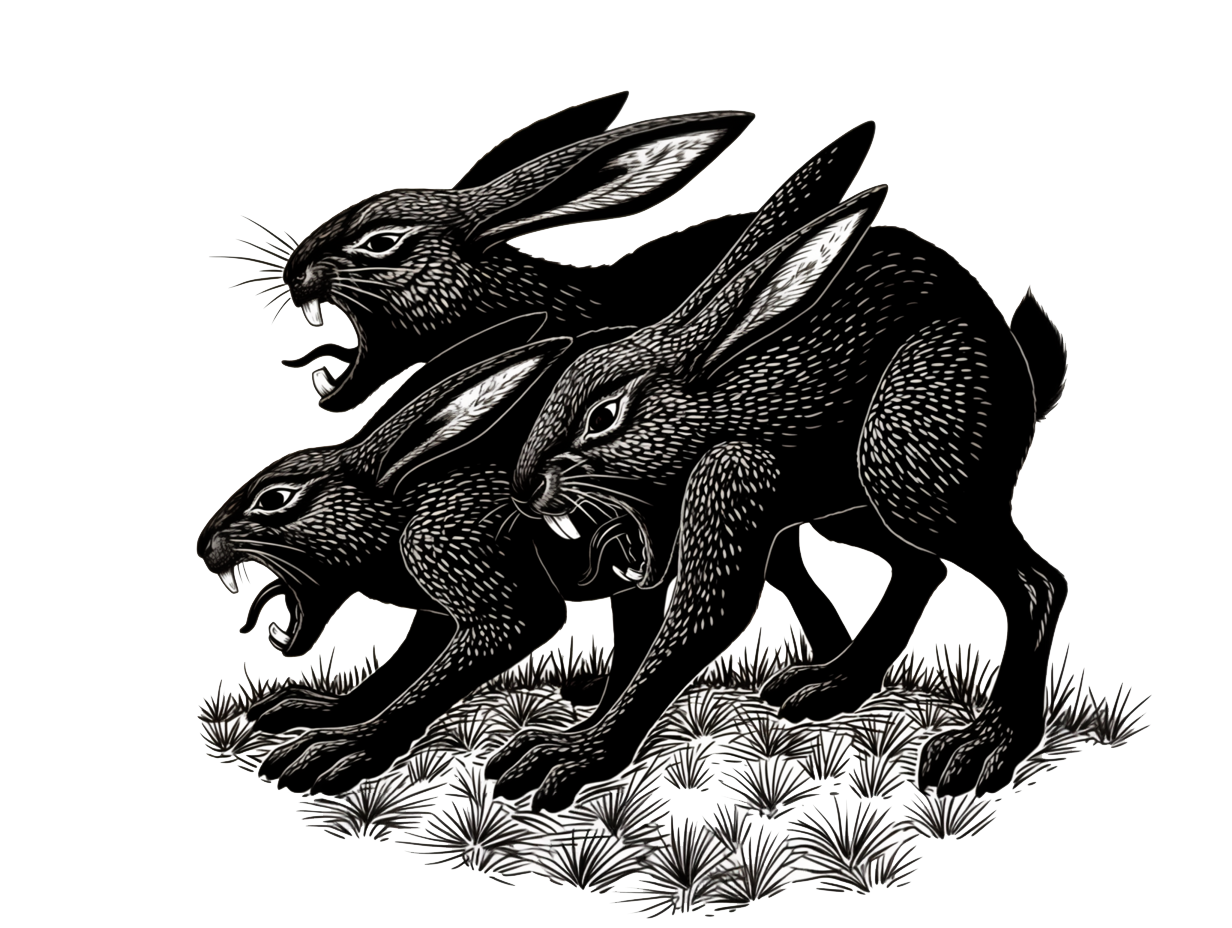 Three illustrated rabbits